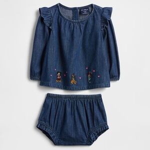 New Baby Gap x Disney Denim Outfit Set Embroidered Characters NWT 3–6M